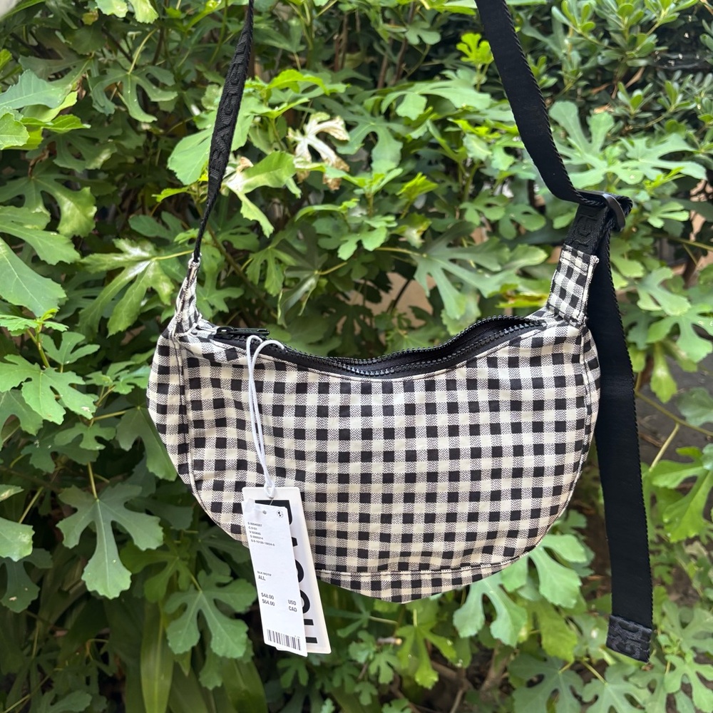 New Baggu Small Crescent Bag Black White Gingham Print